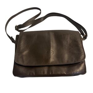 VTG Vera Pelle Crossbody Purse Brown Leather Flap Messenger Bag Adjustable Strap